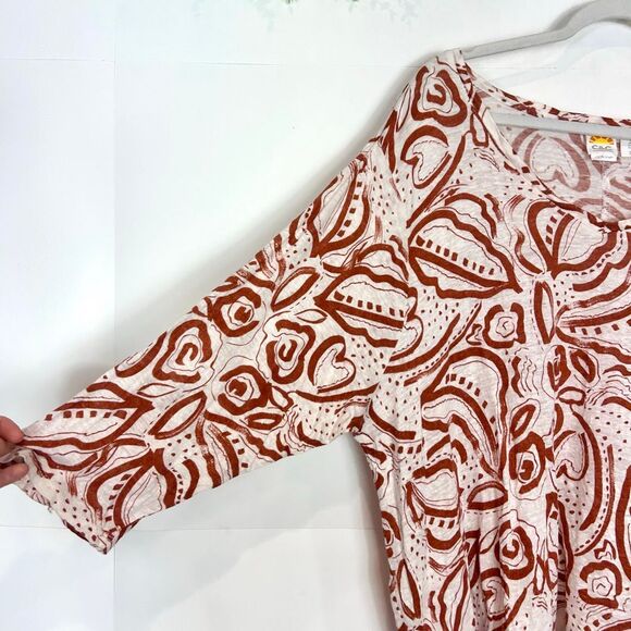 C&C California Blouse Top Womens 3X Brown White Linen 3/4 Sleeve V-Neck Coastal - Picture 5 of 12